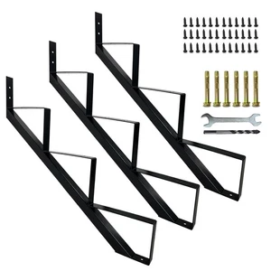 3 Packs Metal Stair Step Stringers, 3 Steel 3 Steps, Polished Black - Picture 1 of 7