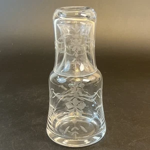 Vtg Tumble Up Carafe & Tumbler Bedside Water Clear Etched Crystal Glass Floral - Picture 1 of 10