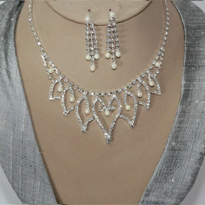 Set Gioielli Collier Orecchini Cristalli Strass Sposa Collana Argento 36 - Immagine 1 di 2