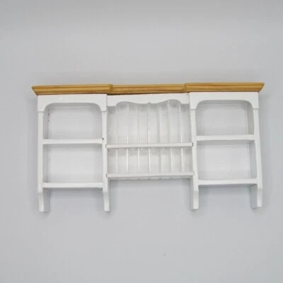 AZTEC Dollhouse Miniature Wood White & Oak Wall Plate Holder & Shelf Unit T2621