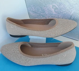 Vivaia ~ Wo's Size 7/EU 38 ~ Almond Toe Ballet Flats Shoe Metallic Beige ~ NEW - Picture 1 of 18