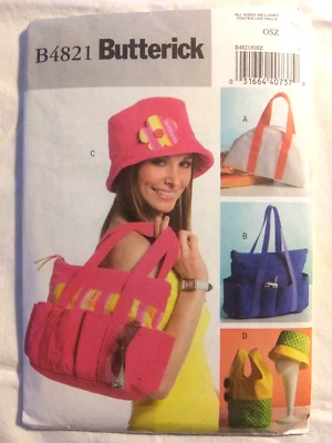 Butterick 4821 Sewing Pattern Hats Handbags Purses Totes Uncut - Image 1 of 3