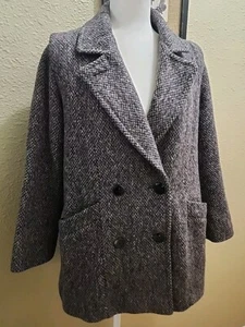 Vintage Herman Kay Womens Wool Peacoat Purple Gray Black Tweed Petite Size Med - Picture 1 of 15