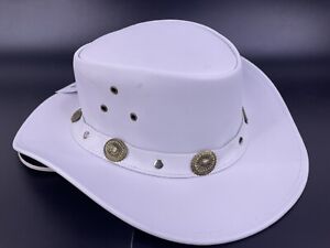 Men's Women’s Genuine Leather Cowboy Western White Hat With Chin Strap New! XL