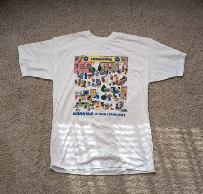 Camiseta blanca de colección United Way Working In Our Community gráfica de dibujos animados para hombre XL Foto 1 de 4