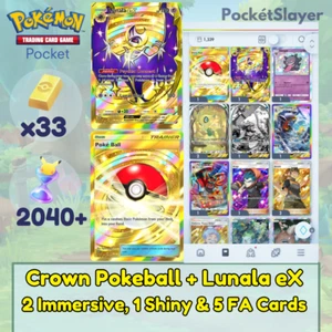 Pokemon TCG (Juego de Cartas Comerciales) Bolsillo 2 Coronas Lunala Pokeball 2140+ Pack HG - Imagen 1 de 10