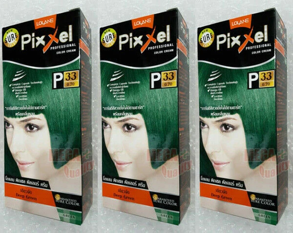 3x Lolane Pixxel Hair Permanent Dye Color Cream Green Color Shade P33 Deep green - Image 1 of 4