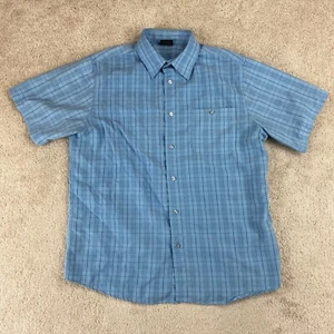 R&R Casual Shirt Mens Large Blue Plaid Short Sleeve Button Up Polyester Collared - Picture 1 of 9