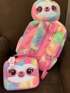 JUSTICE BACKPACK/LUNCHBOX SLOTH PLUSH 3D BUDDY ON MY BACK BRIGHTLY COLORED CUTE! - Picture 1 of 3