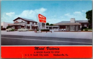 Postal Madisonville, Kentucky MOTEL VICTORIA ""Un buen lugar para detenerse"" cromada - Imagen 1 de 2