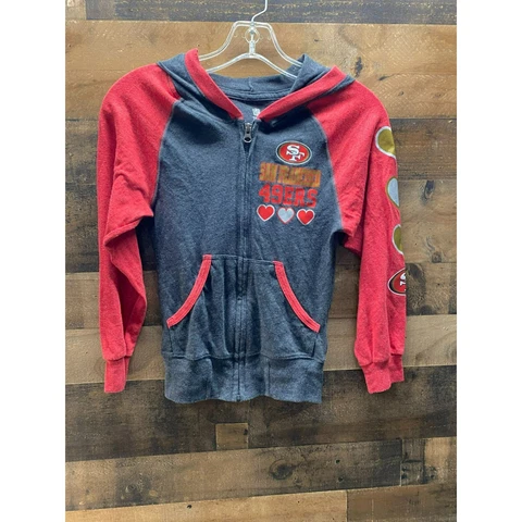 NFL Team Apparel Youth Girl's 49ers Heart Zip Up Jacket Size Medium (7/8) Cover