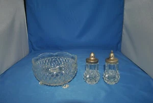 INDIANA GLASS DIAMOND POINT NUT BOWL & SALT AND PEPPER SHAKERS - Picture 1 of 1