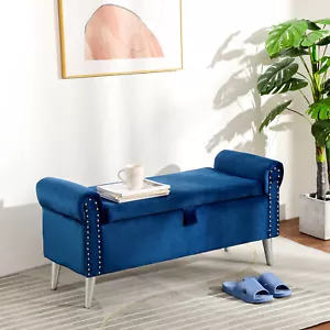 47" Storage Bench Lift Top Ottoman Bedroom Entryway Upholstered Seat End of Bed - Picture 1 of 14