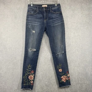Pantalones de mezclilla para mujer Driftwood 27 azul bordado floral dobladillo algodón elástico - Imagen 1 de 15