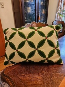 Crate & Barrel Noel Ivory Christmas Pillow 18”x12” • 73% Wool Cream Green Red - Picture 1 of 7