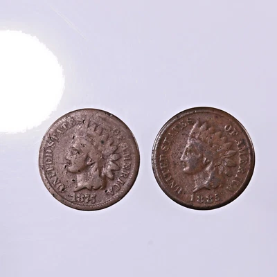 Raw 1875 Indian Head 1C & 1885 Indian Head 1C Small Cent Penny Coin Lot - Image 1 of 2