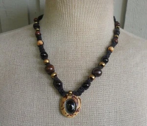 Onyx Tagua Hemp Necklace Jewelry Adjustable Length Semiprecious Stone Bohemian - Picture 1 of 8