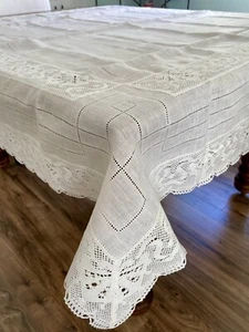 Vintage Jesurum 58” Square Ivory Linen Tablecloth Unused Original Tag - Picture 1 of 10