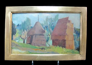 Italian Artist Desiderio TANFANI Haystacks PAGLIAL Gilt Frame Oil Painting - Picture 1 of 7