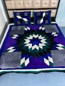 Juego de edredón ligero de terciopelo cálido hecho a mano multicolor con estampado de estrellas - Imagen 1 de 17