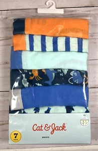 Cat & Jack Boys XL Underwear Briefs 7 Pack Size 16 Cotton Ocean Shark Fish NEW - Picture 1 of 5