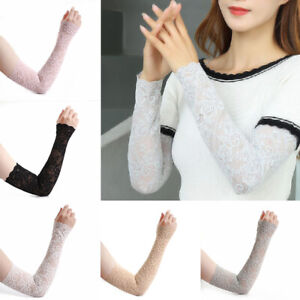 Women Ladies Lace Fingerless Long Arm Gloves Sunscreen Anti Sun UV Protection