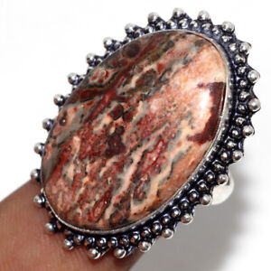 Leopard Skin Jasper 925 Silver Plated Gemstone Handmade Ring US 7.5 Gifts GW