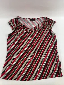 Dana Buchman Shirt Women's Size L Brown Red Striped Beaded Cowl Neck Sleeveless - Picture 1 of 7