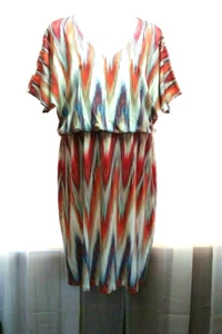 NEW WOMEN'S CHICO'S MULTI-COLOR PRINT SHORT SLEEVE V-NECK DRESS SIZE 1 M BNWT - Picture 1 of 5