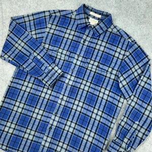 LL Bean Chamois Cloth Shirt Mens Medium Tall Blue Plaid Flannel Cotton Outdoors - Picture 1 of 14