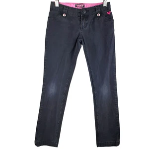 Roxy Girl Black Denim Skinny Stretchy Jeans Cotton Aus Teen Size 8 Black Pink VG - Picture 1 of 11