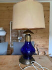 Biedermeier Tischlampe Sekretr Lampenschirm Stehlampe 62cm hoch blaues Glas 