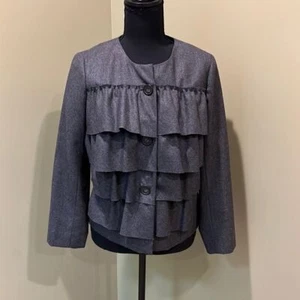 J Crew Grey Wool Ruffled Jacket Sz 4 - Picture 1 of 3