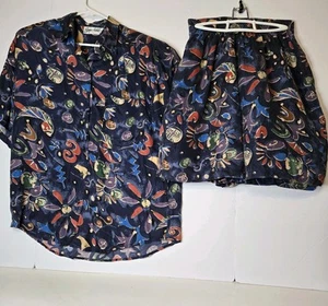 Vtg Jane Ashley 100% Silk Abstract Wide Leg Shorts & Short Sleeve Shirt Set M - Picture 1 of 21