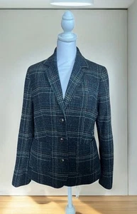 LL Bean Blazer Jacke Damen klein Wollmischung Tweed 3 Knöpfe blau kariert gebraucht, in einwandfreiem Zustand - Bild 1 von 15
