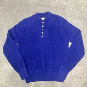 LLBean 80s Henley Knit Cotton M Blue Made in USA Men's Vintage - Picture 1 of 6