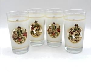 Set of 4 Scrooge Christmas Carol Dickens Frosted Glasses Tom Collins Bar VINTAGE - Picture 1 of 7