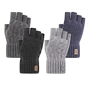 Alpaka wolle Finger lose Handschuhe Verdicken Halb-Finger-Handschuhe - Picture 1 of 13