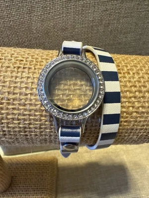 Origami Owl Nautical Leather Wrap Bracelet ~ Clear Crystal Silver Locket ~ New - Image 1 of 2