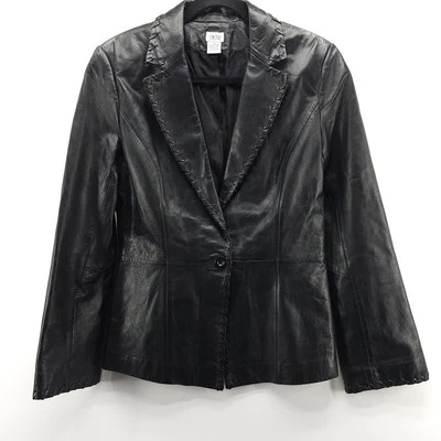 Cache Leather Jacket Braided Trim Blazer Jacket 10 Black - Image 1 of 4