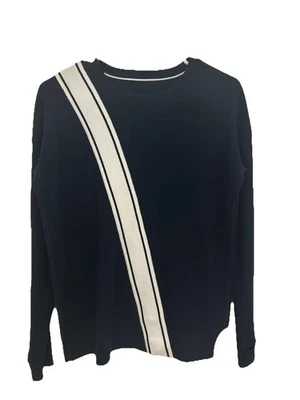 Athleta Streetwise Sweater Navy Blue White Stripe SMALL Cotton Pullover - Image 1 of 4
