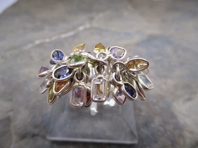 Verspielter Plättchen Ring Band 925 Silber Citrin Amethyst Granat Peridot 60/20 - Bild 1 von 4