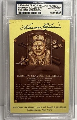Harmon Killebrew Signed Gold HOF Plaque Postcard Yellow Twins Autograph PSA/DNA - Image 1 of 2