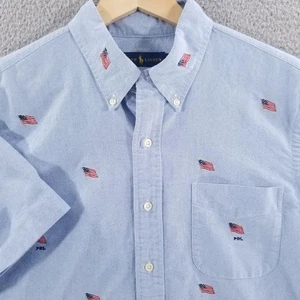 Camisa Ralph Lauren Para Hombre Grande Azul Bandera Americana Bordada En Todas Partes EE. UU. Oxford - Imagen 1 de 13
