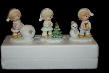Vintage Homco Christmas Children Porcelain Figure Set of 3 Tree Snowman 5613 CT6