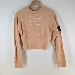 PE nation womens sweatshirt jumper XS beige cotton crew neck crop 114258 - Picture 1 of 8