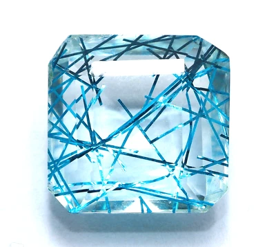 20 Ct Natural Sky Rutilated Quartz Asscher Cut Loose Certified Doublet Gemstone - Image 1 of 4
