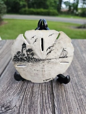 Vintage 1996 Hand Drawn Painted Artist Signed Sand Dollar. Stand Included - Image 1 of 4
