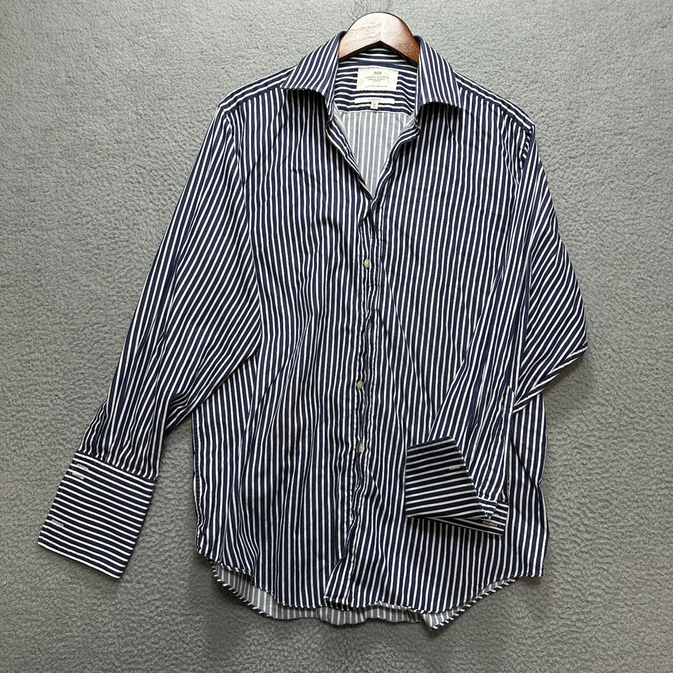 Camisa de vestir HAWES & CURTIS puño francés para hombre 16/34 calce clásico azul blanco a rayas Foto 1 de 4