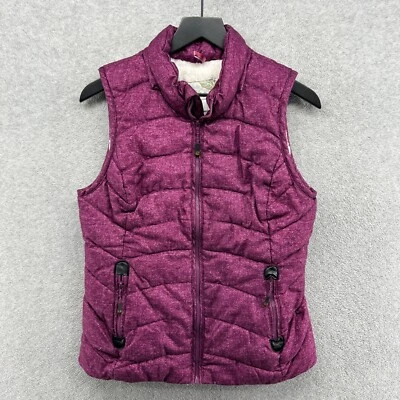 Green Tea Puffer Vest Womens Size Small Purple Fleece Lined Full Zip Pockets - Image 1 of 4